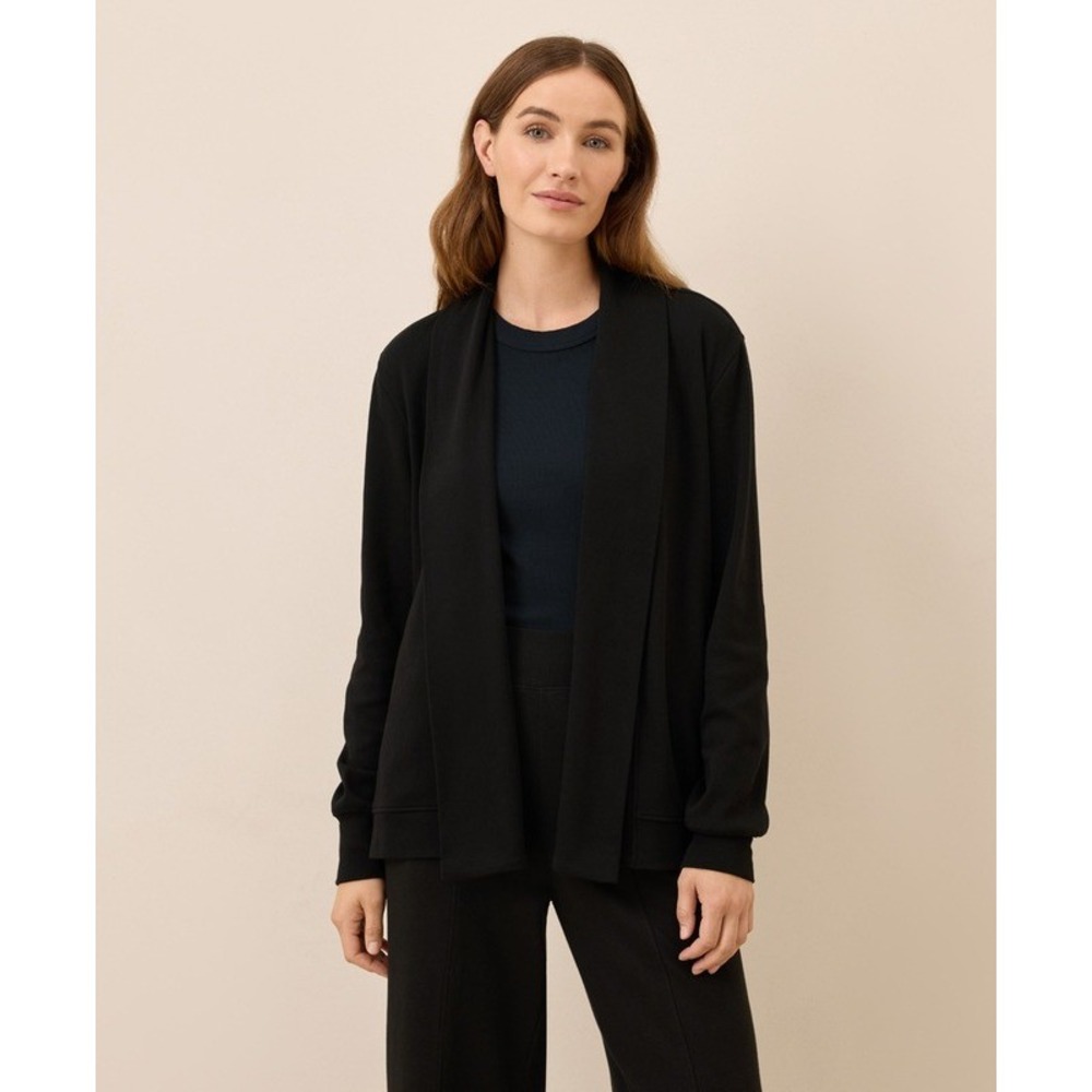 Pact Airplane Cardigan Size M/L Black Organic Cotton Draped Shawl Collar Casual